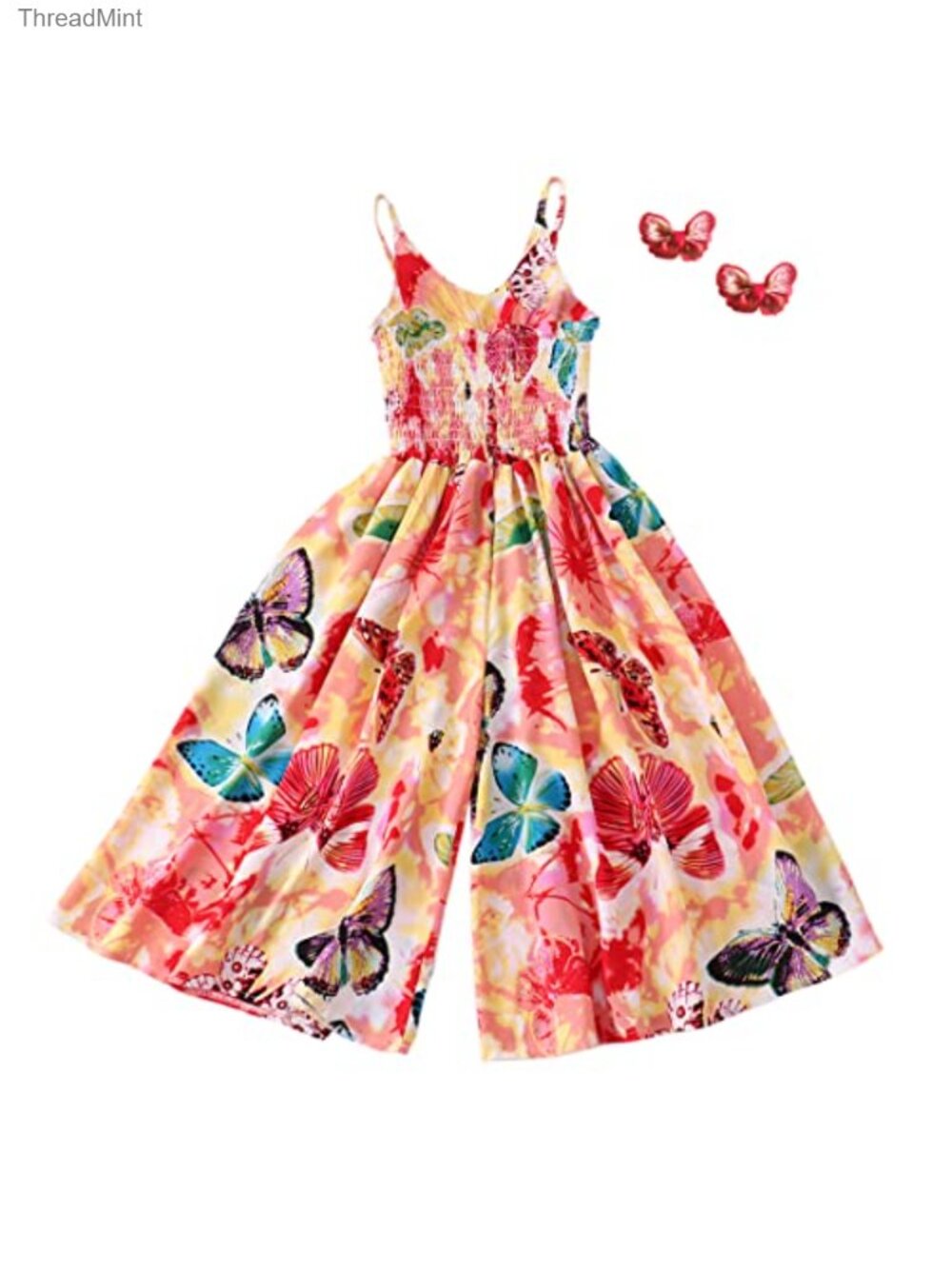 Girls Cotton Blend Floral Ruffle Jumpsuit Sleeveless Bohemian Dress 4-11Y